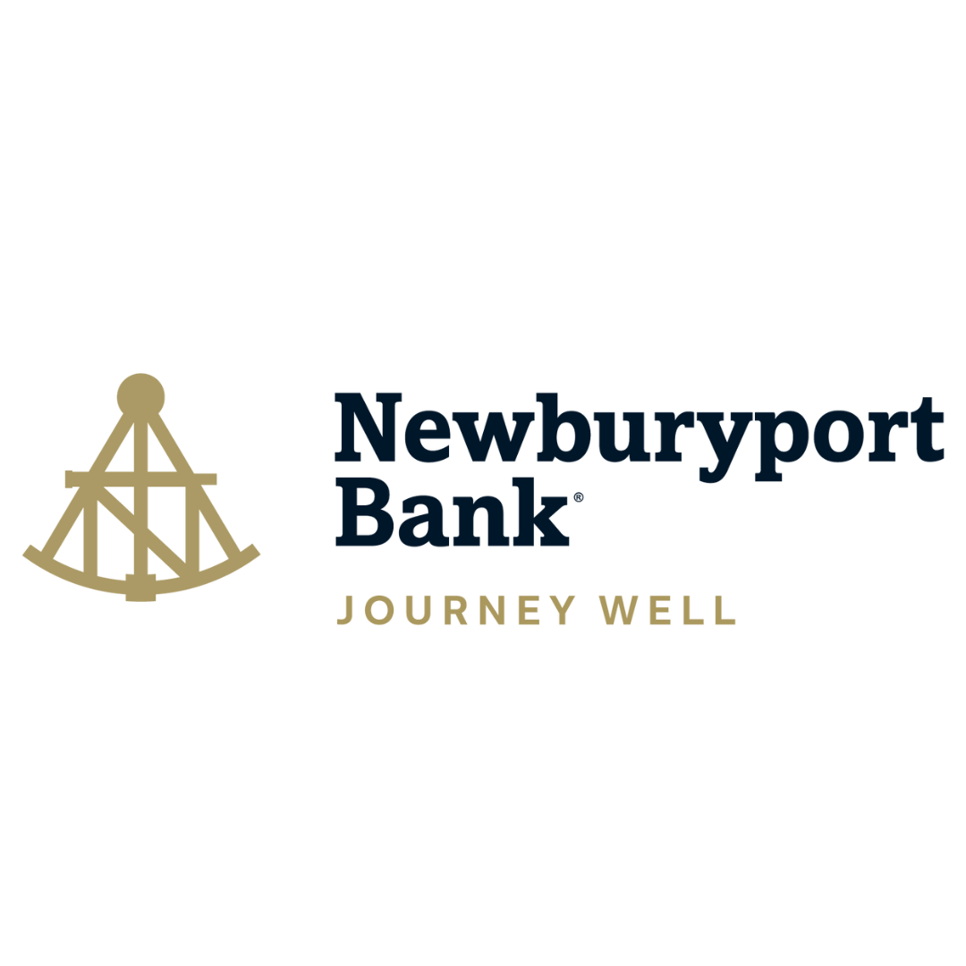 Logo for Newburyport bank in black writting. Golden Sextant to the left.